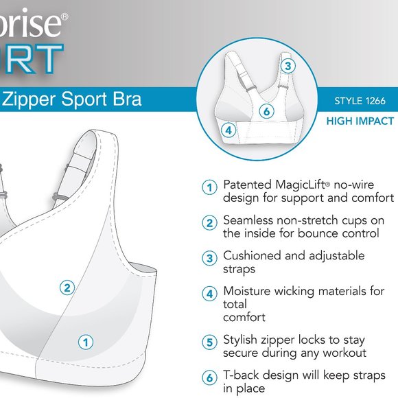 Glamorise SPORT Bra 32D (HIGH-IMPACT) Wicks! (RACERBACK) T-Back Zip-Up PINK New - Picture 7 of 16